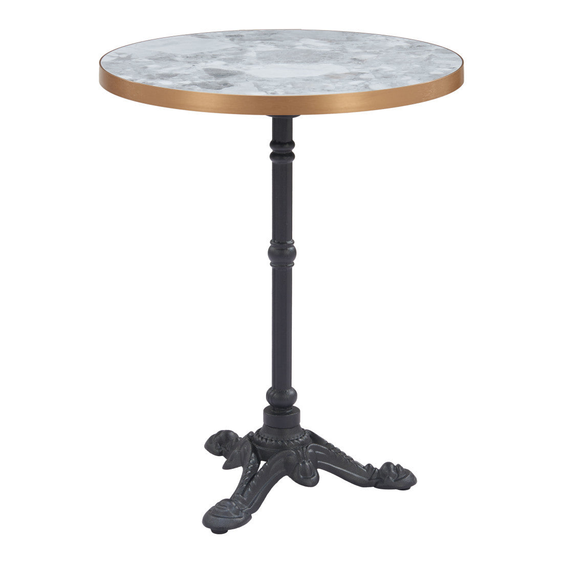 24" White And Black Wood And Aluminum Indoor Outdoor Pedestal Base Round Top Dining Table
