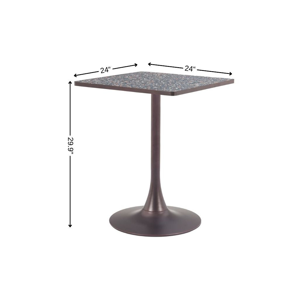 24" Black Wood and Steel Faux Terrazzo Pedestal Base Square Dining Table
