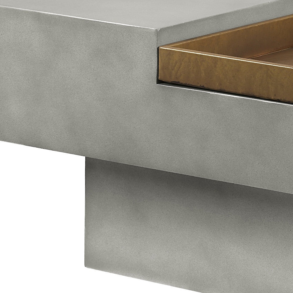 32" Gray Cement Square Distressed Pedestal Coffee Table