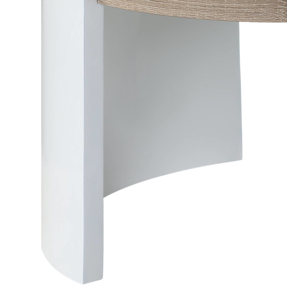 33" Oak and White Wood Round Partial Frame Coffee Table