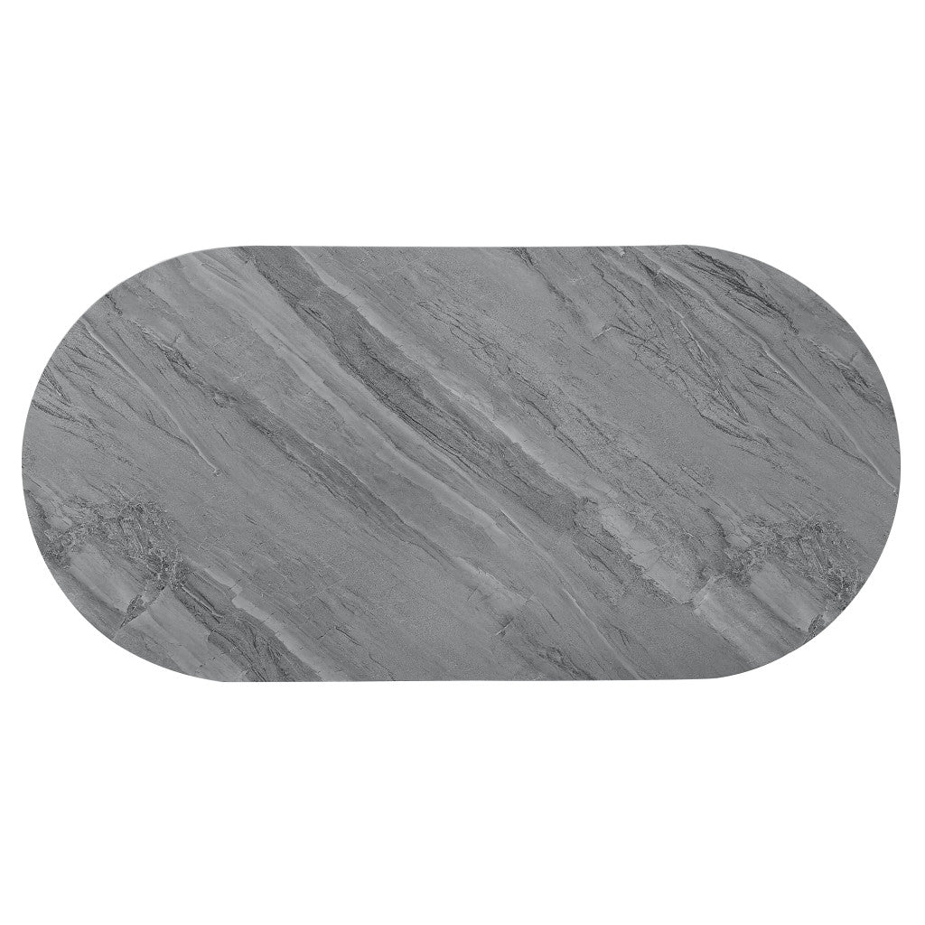 47" Gray Wood and Steel Oval Coffee Table With Drawer