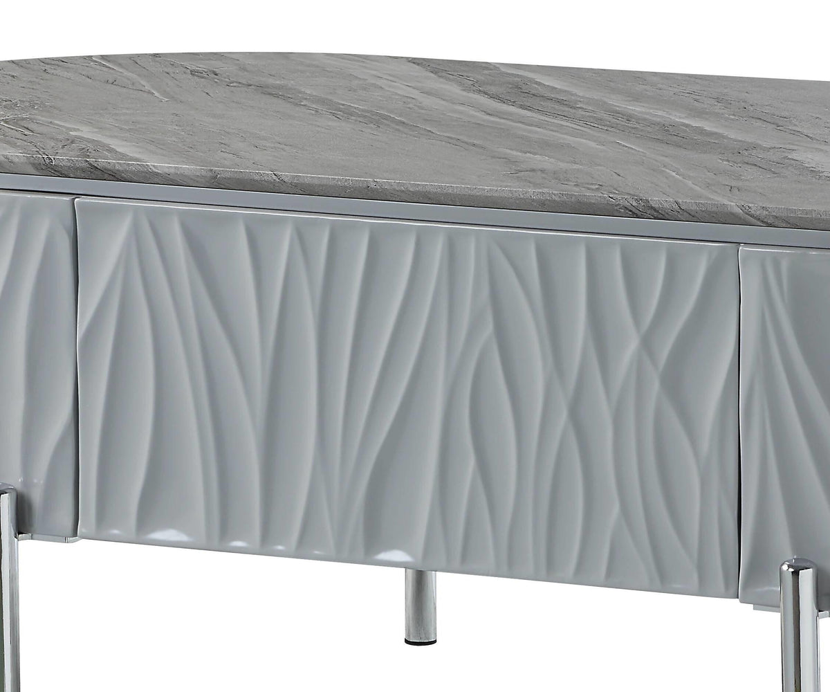 47" Gray Wood and Steel Oval Coffee Table With Drawer