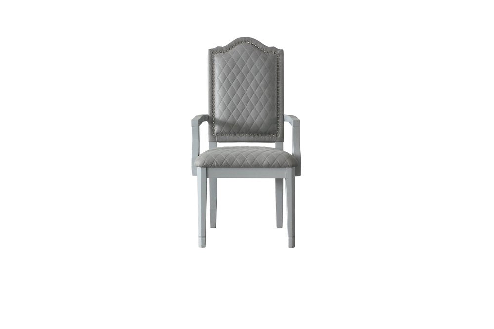 Set of Two Gray Fabric Dining Arm Chairs