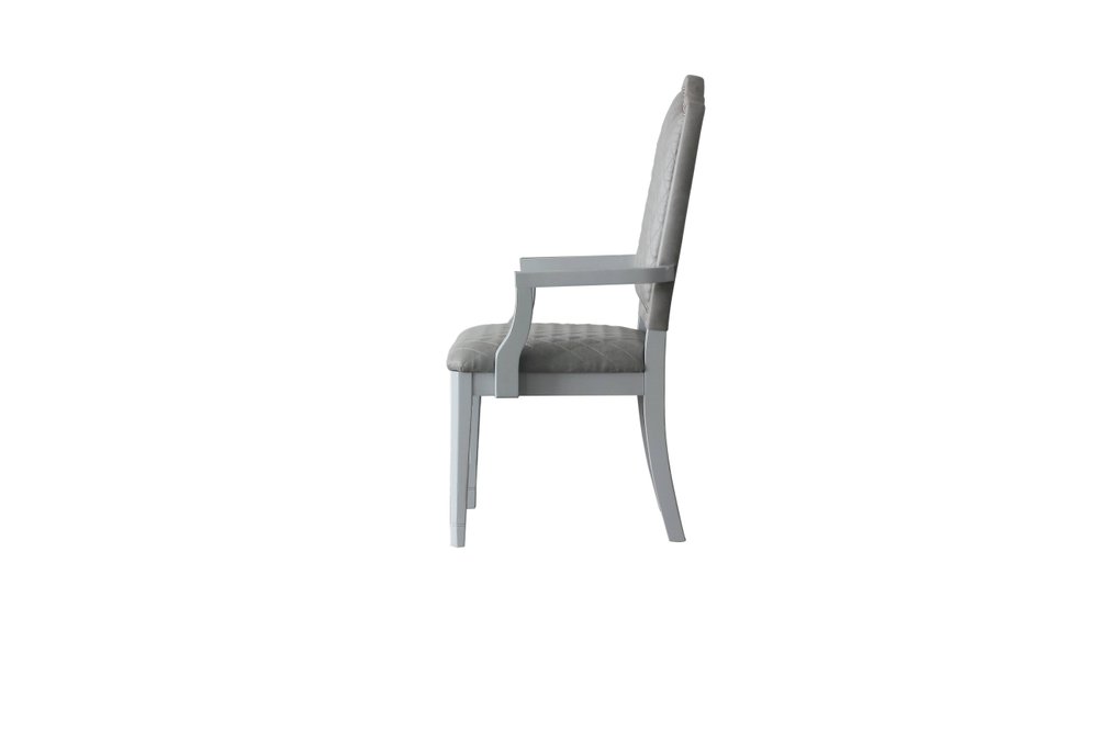 Set of Two Gray Fabric Dining Arm Chairs