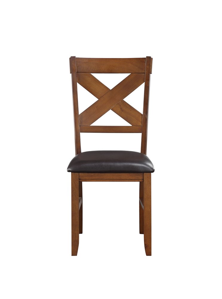 Set of Two Espresso and Brown Faux Leather Cross Back Dining Side Chairs