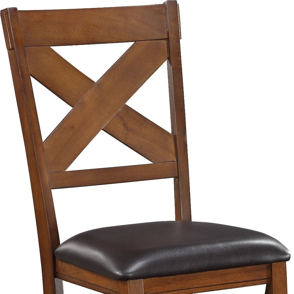 Set of Two Espresso and Brown Faux Leather Cross Back Dining Side Chairs