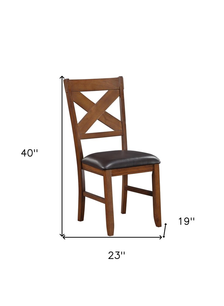 Set of Two Espresso and Brown Faux Leather Cross Back Dining Side Chairs