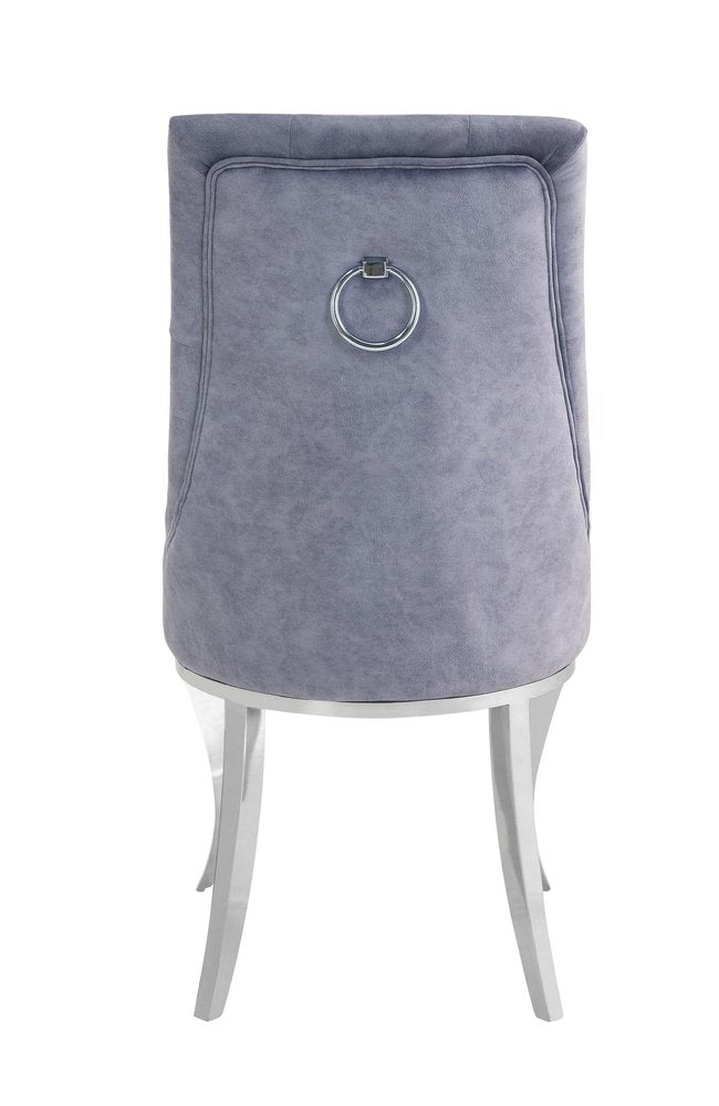 Set of Two Gray and Silver Tufted Fabric Dining Side Chairs