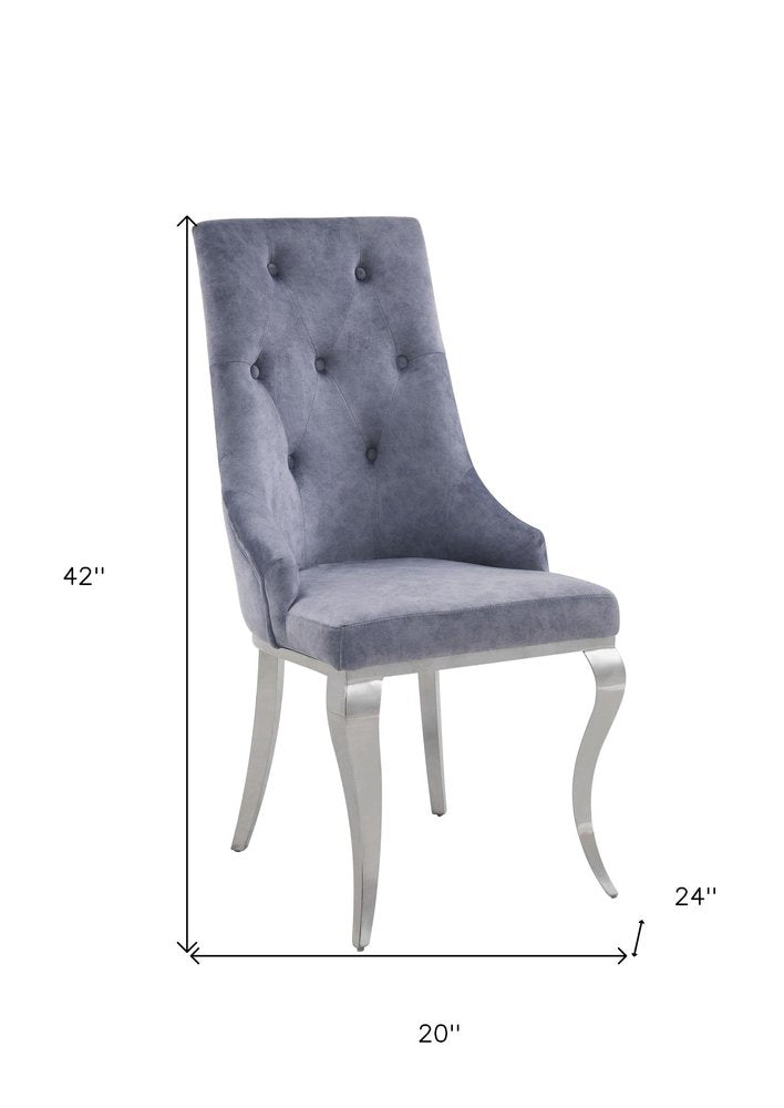 Set of Two Gray and Silver Tufted Fabric Dining Side Chairs