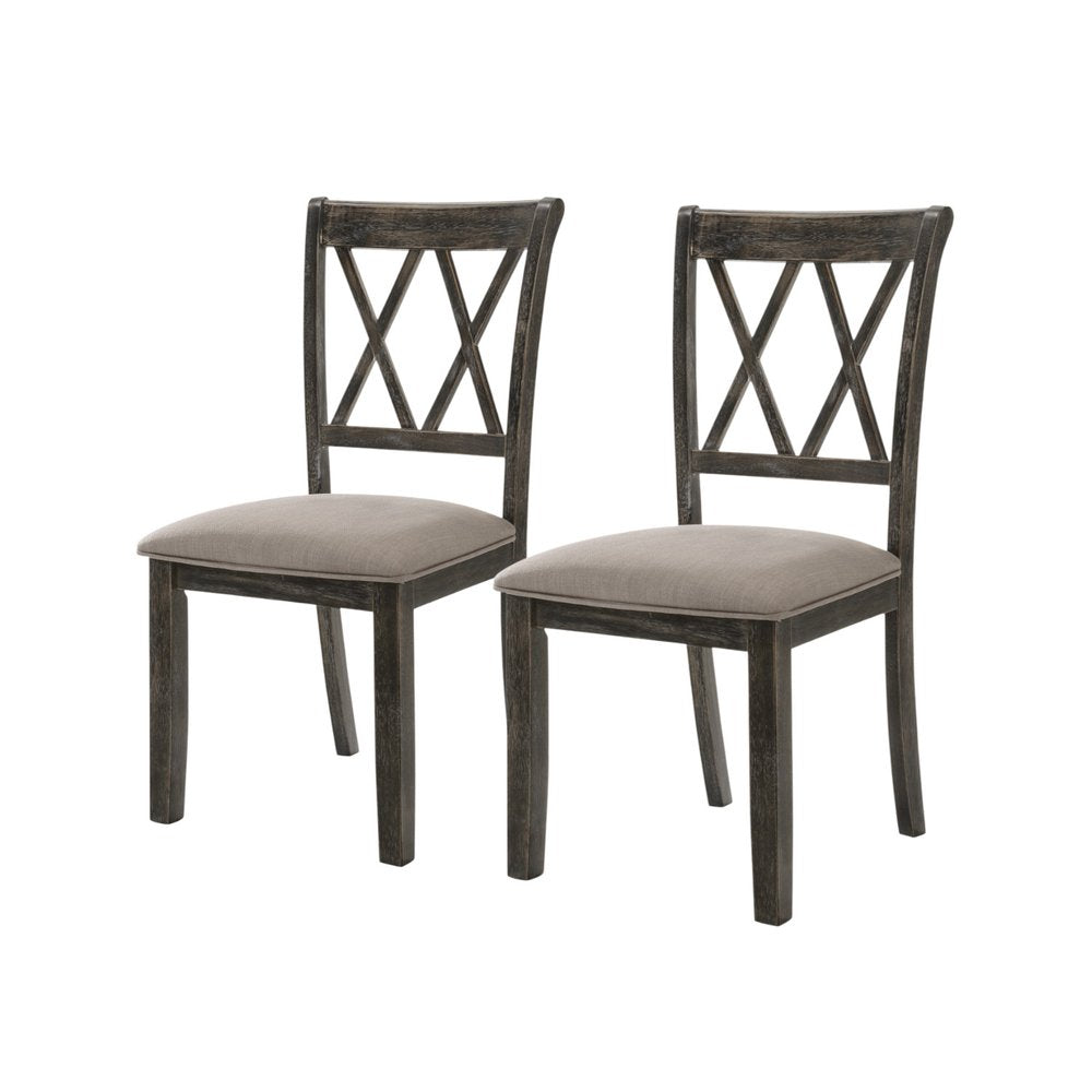 Set of Two Gray Fabric Cross Back Dining Side Chairs
