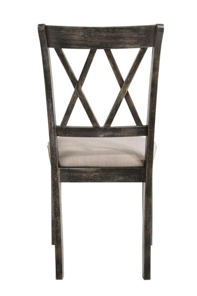 Set of Two Gray Fabric Cross Back Dining Side Chairs
