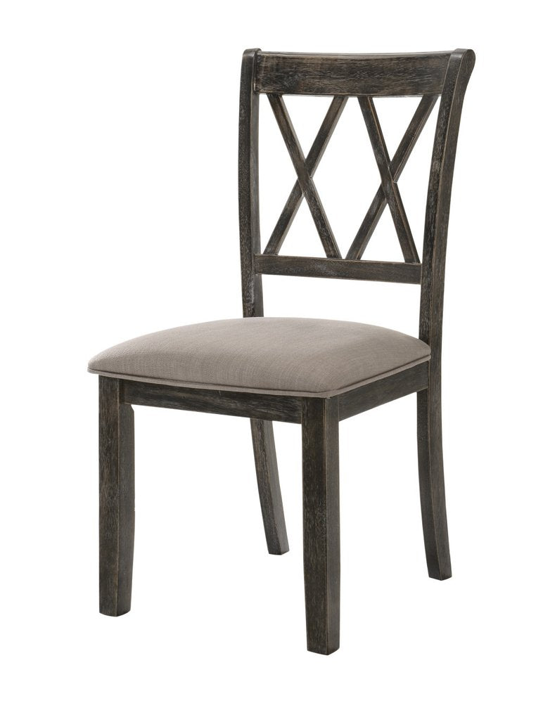 Set of Two Gray Fabric Cross Back Dining Side Chairs