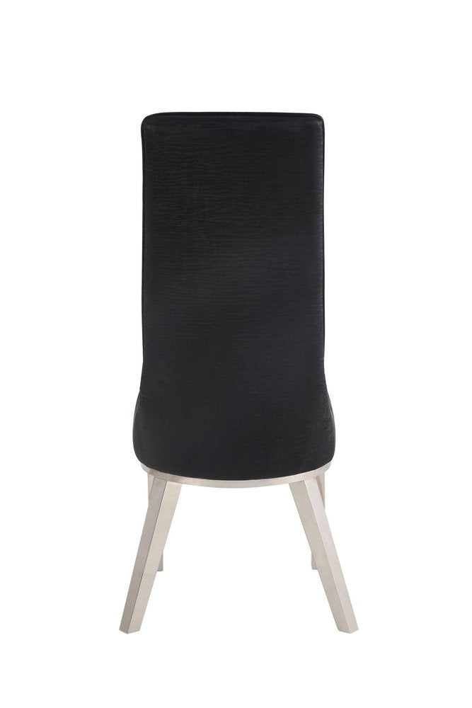 Set of Two Black and Silver Faux Leather Dining Side Chairs