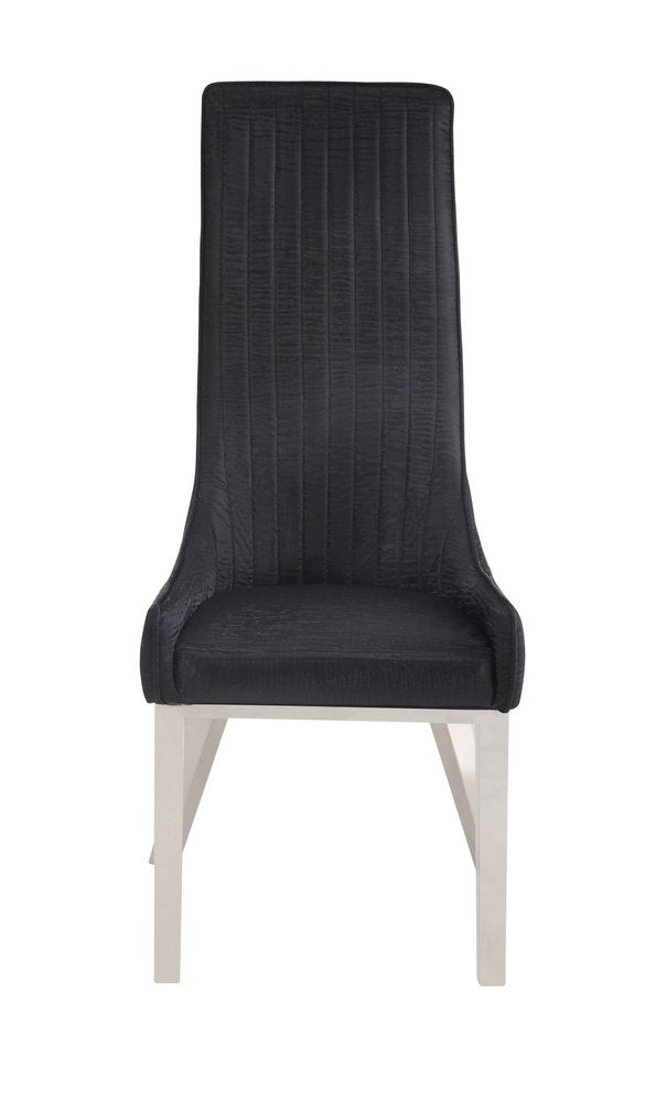 Set of Two Black and Silver Faux Leather Dining Side Chairs