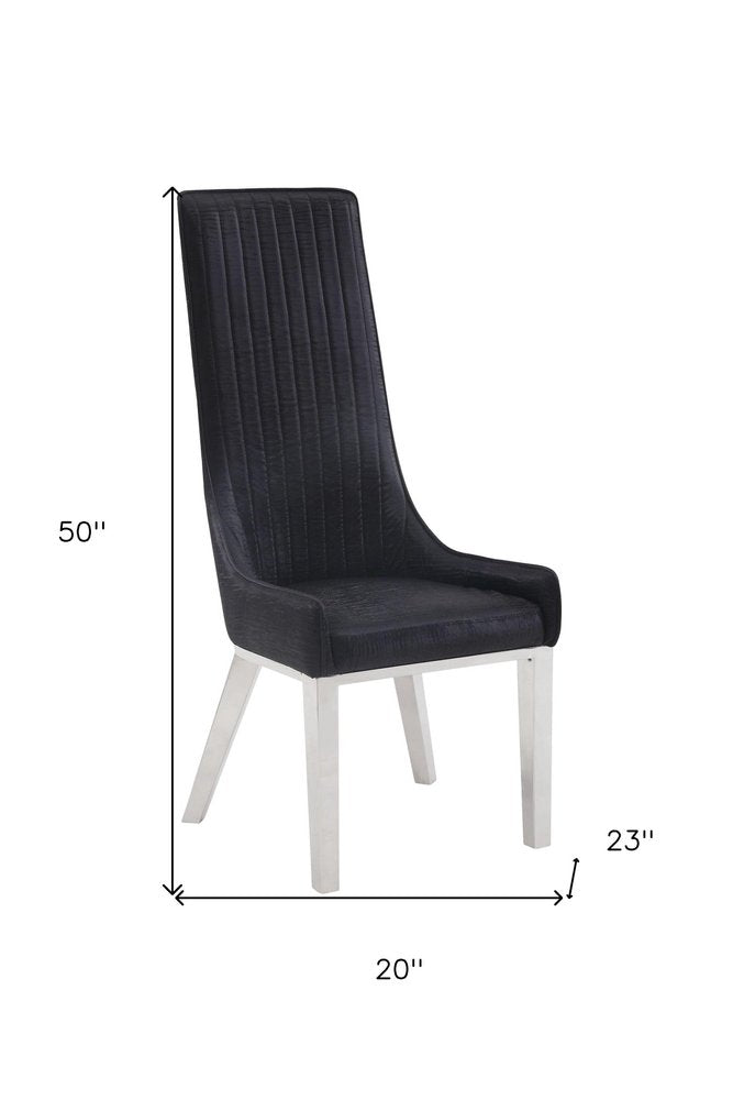 Set of Two Black and Silver Faux Leather Dining Side Chairs