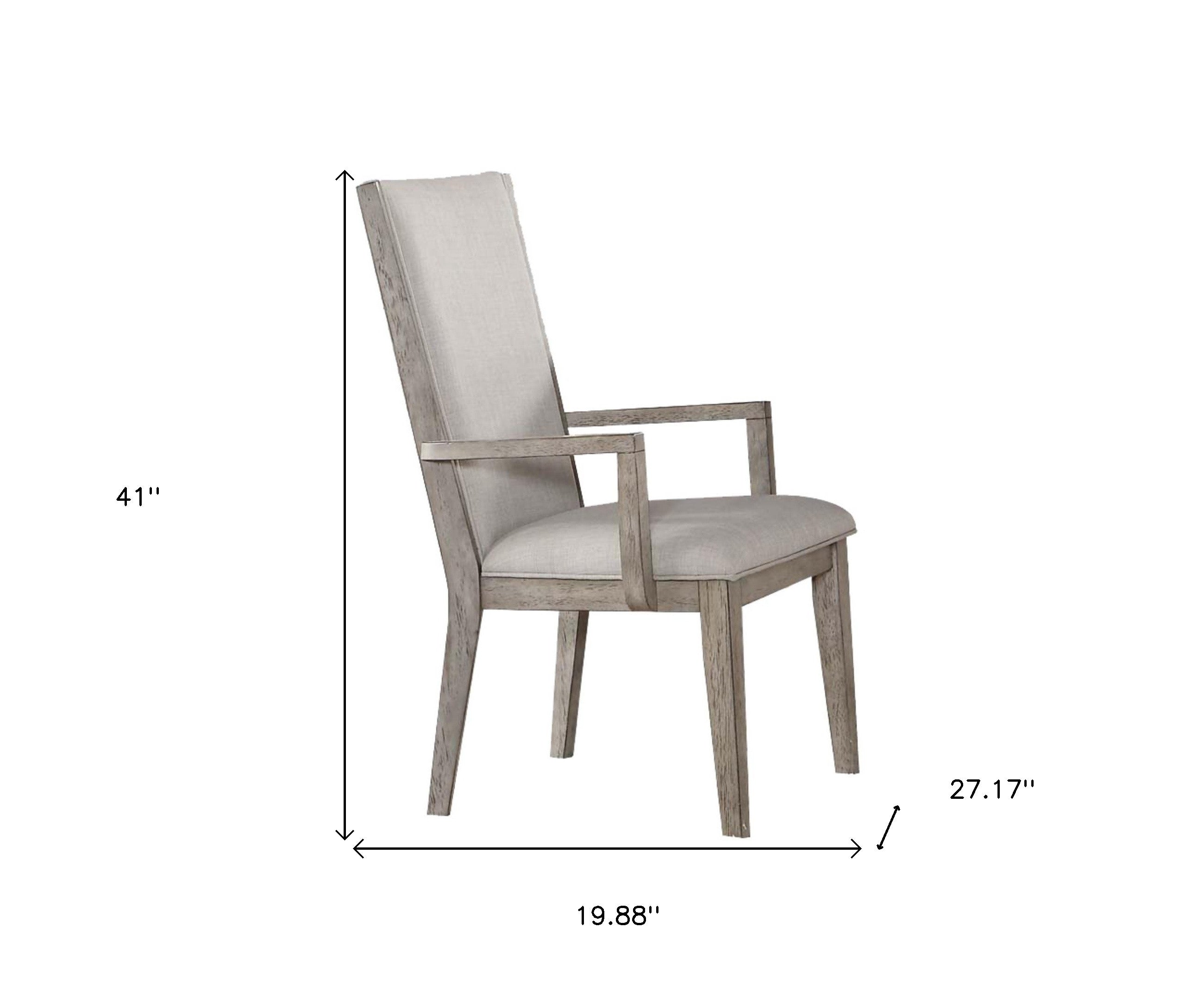 Set of Two Gray Fabric And Solid Wood Dining Arm Chairs