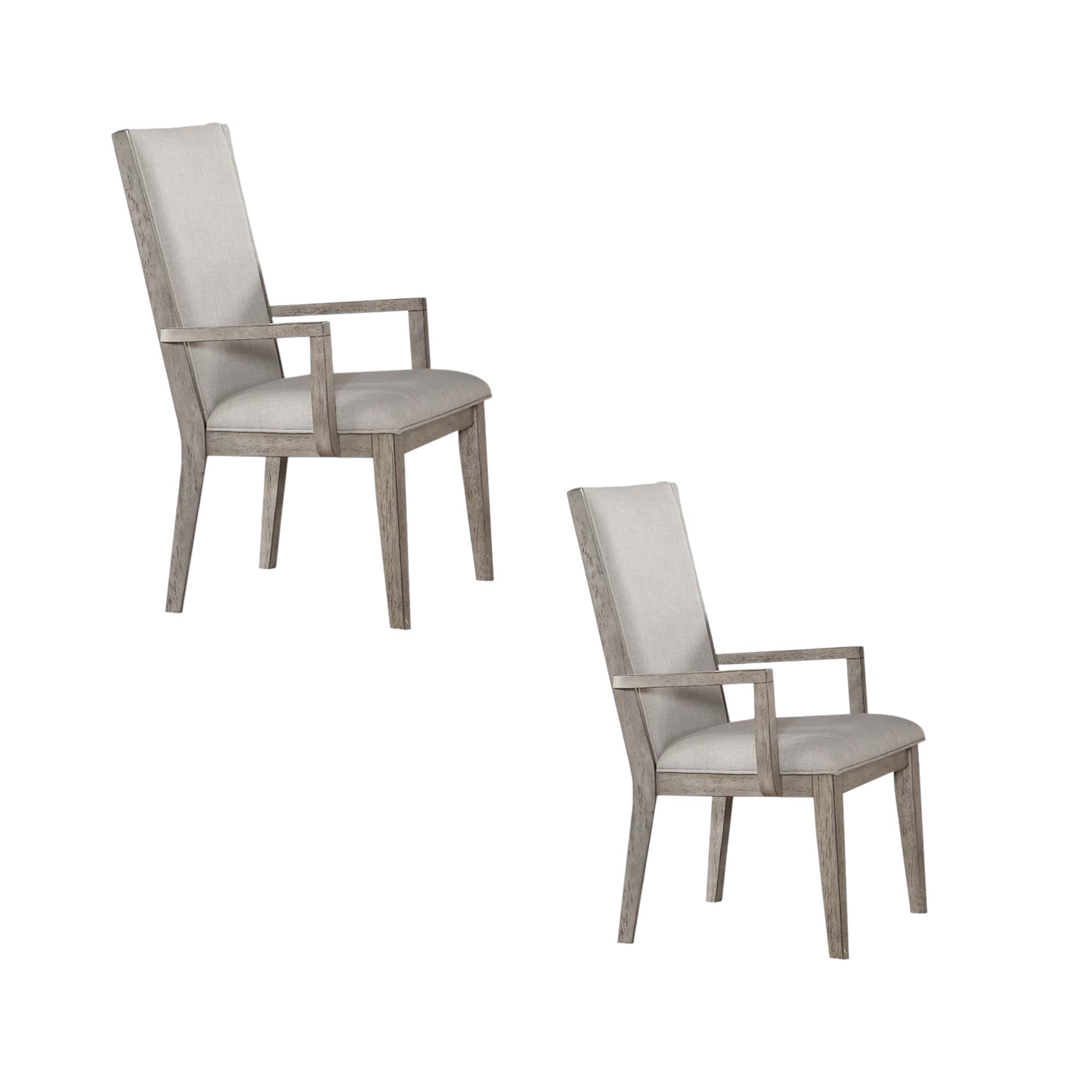 Set of Two Gray Fabric And Solid Wood Dining Arm Chairs