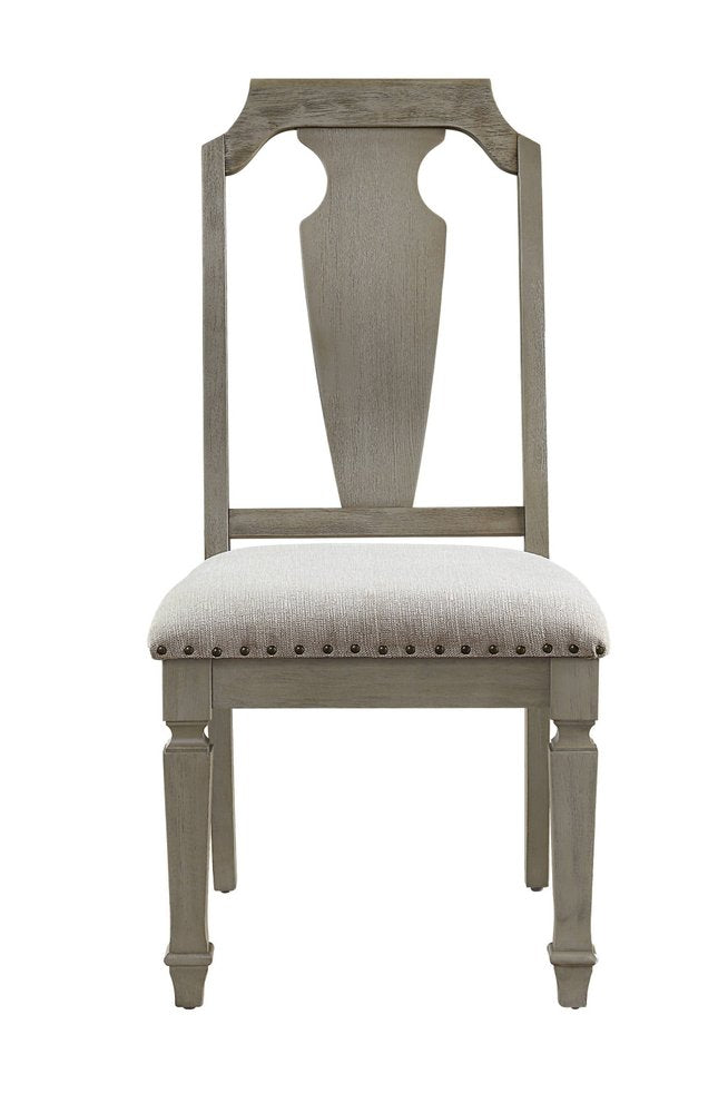 Set of Two Beige and Oak Linen Open Back Dining Side Chairs