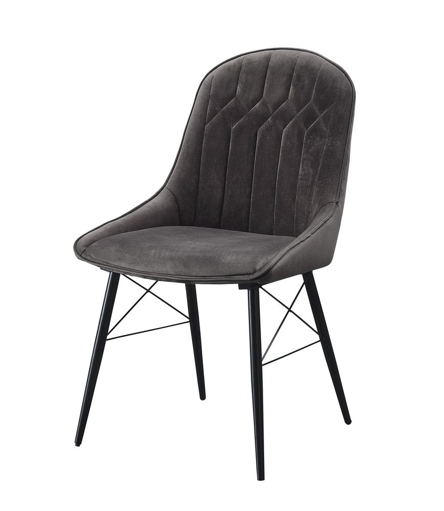 Set of Two Gray and Black Tufted Fabric Dining Side Chairs