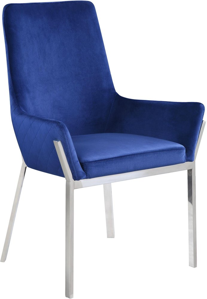 Set of Two Blue and Silver Velvet Dining Side Chairs