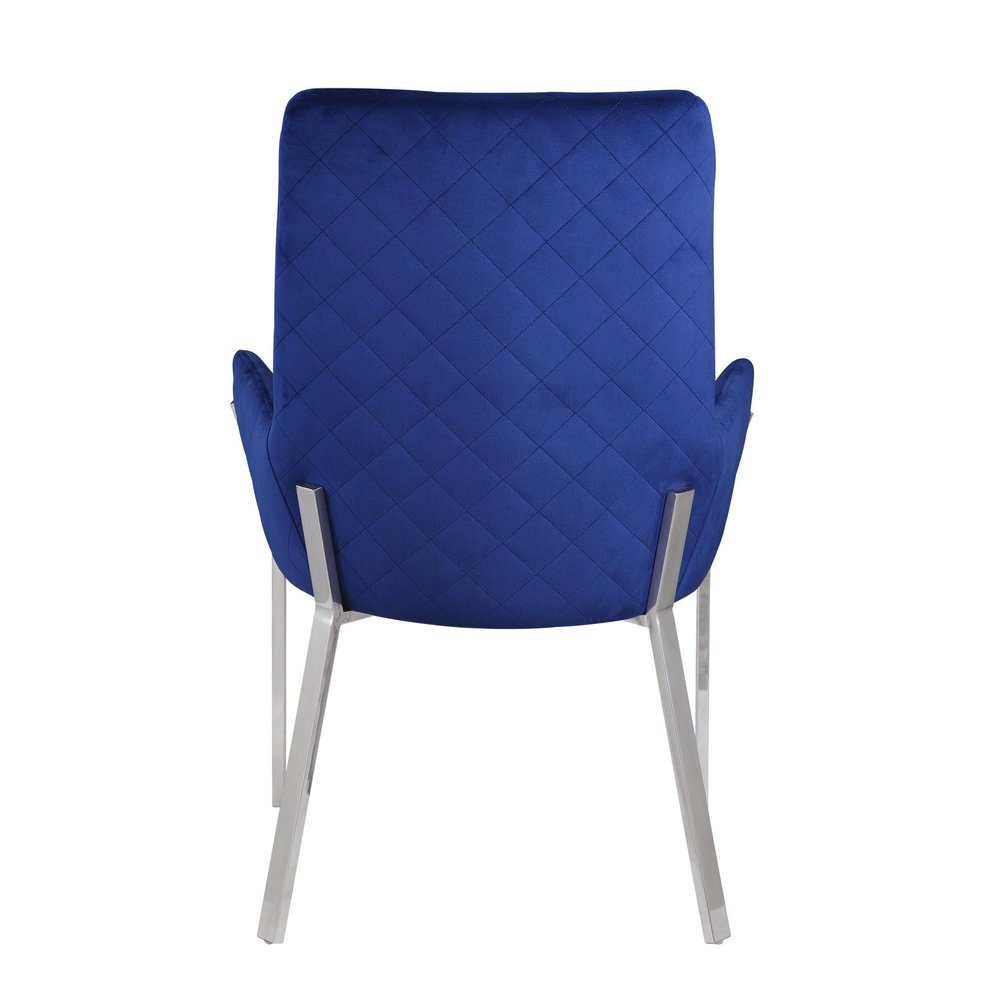 Set of Two Blue and Silver Velvet Dining Side Chairs