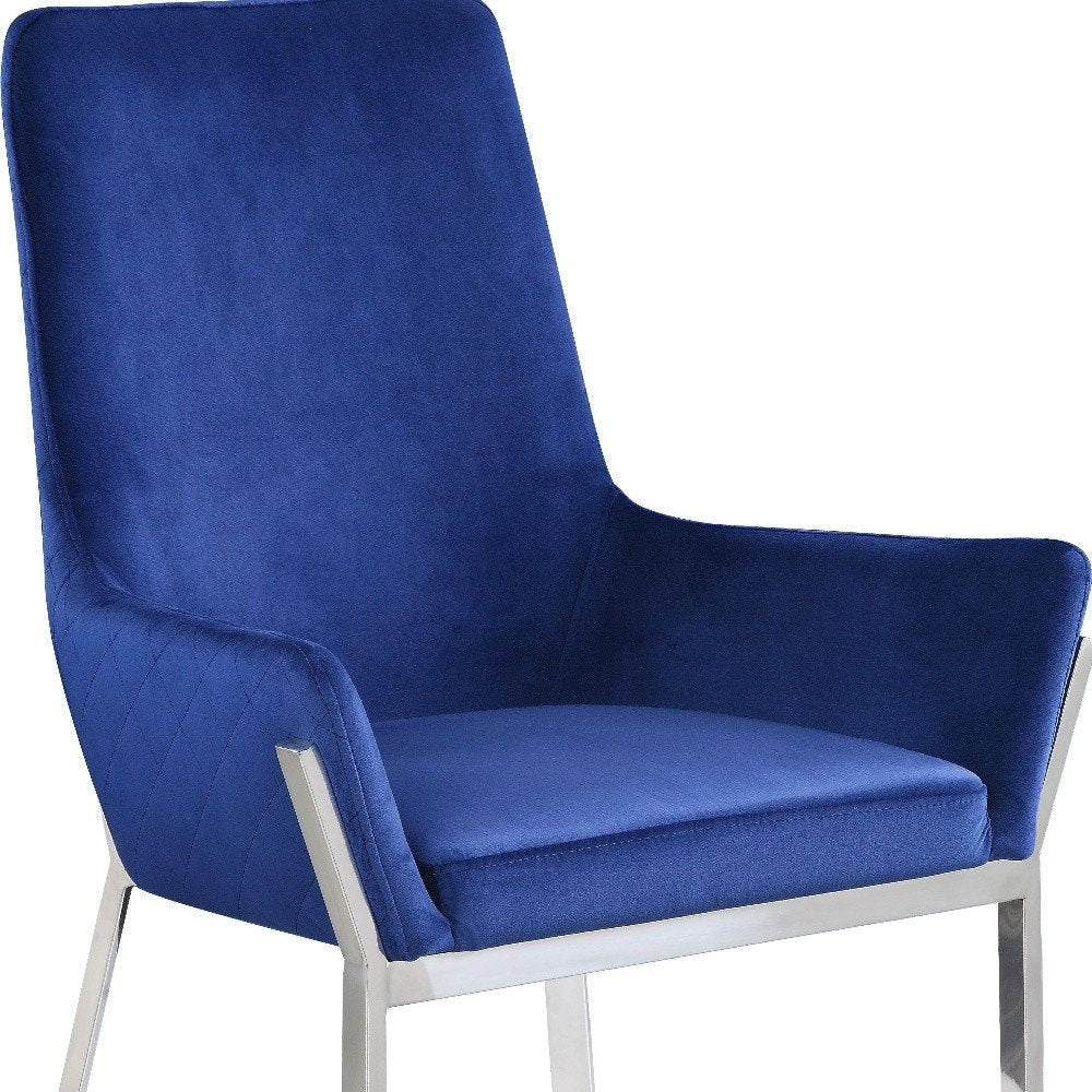 Set of Two Blue and Silver Velvet Dining Side Chairs