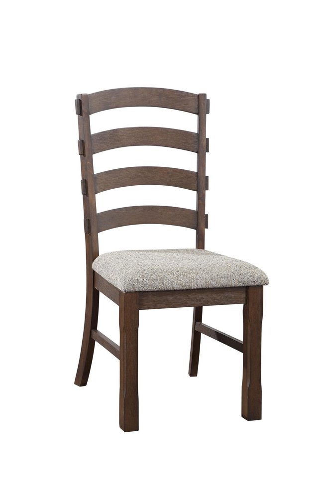 Set of Two Gray and Oak Fabric Ladder Back Dining Side Chairs