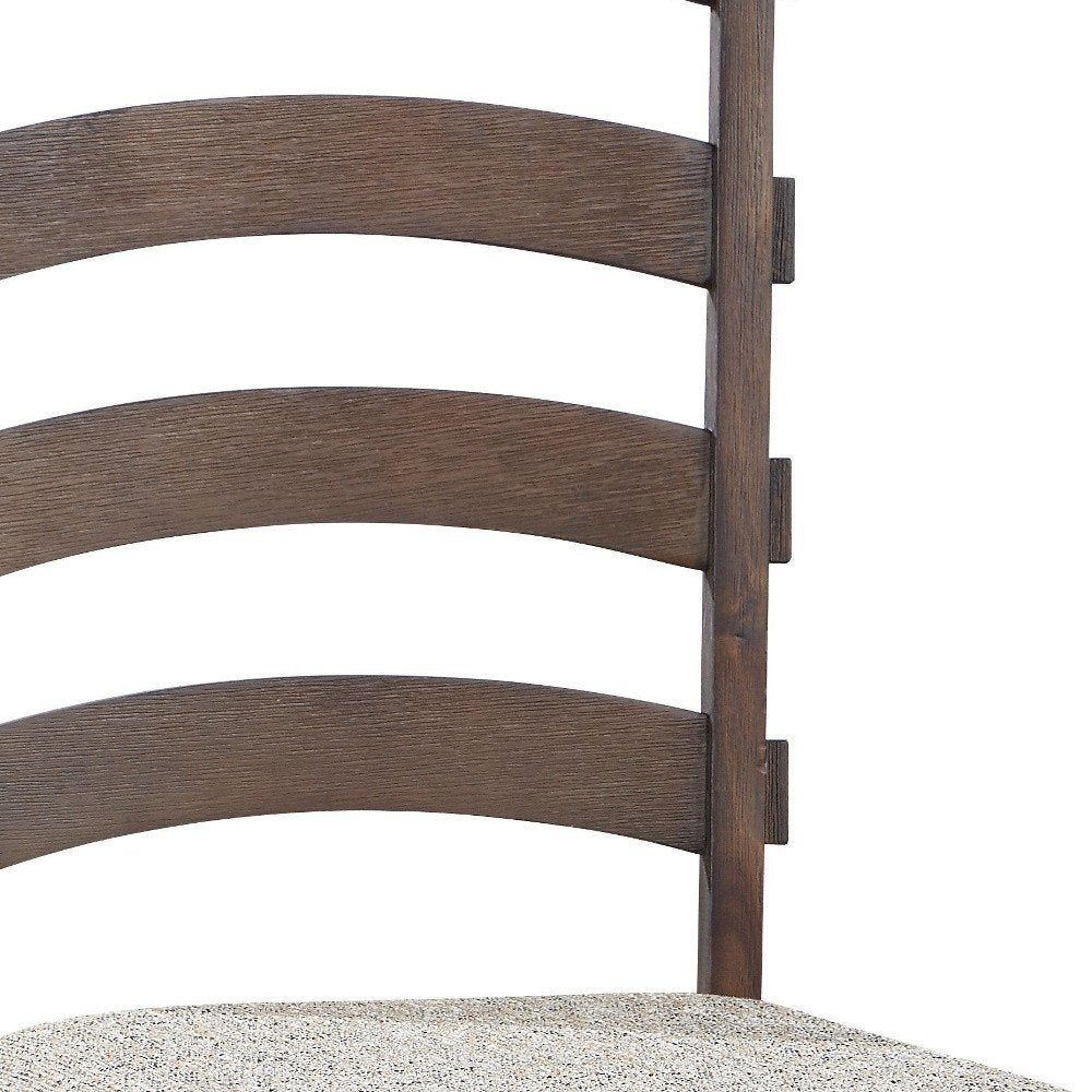 Set of Two Gray and Oak Fabric Ladder Back Dining Side Chairs