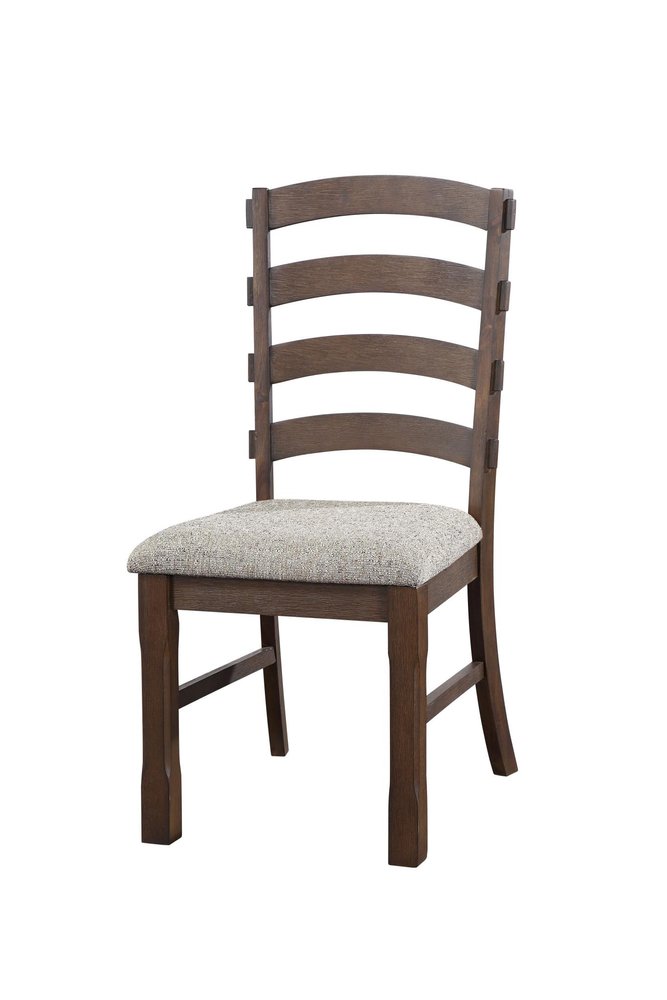 Set of Two Gray and Oak Fabric Ladder Back Dining Side Chairs