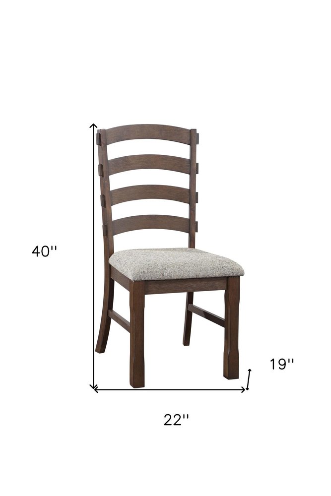 Set of Two Gray and Oak Fabric Ladder Back Dining Side Chairs