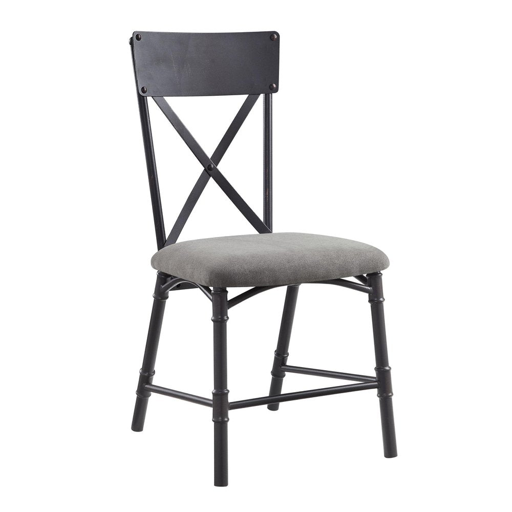 Set of Two Gray and Black Fabric Cross Back Dining Side Chairs