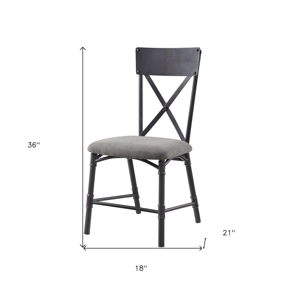 Set of Two Gray and Black Fabric Cross Back Dining Side Chairs