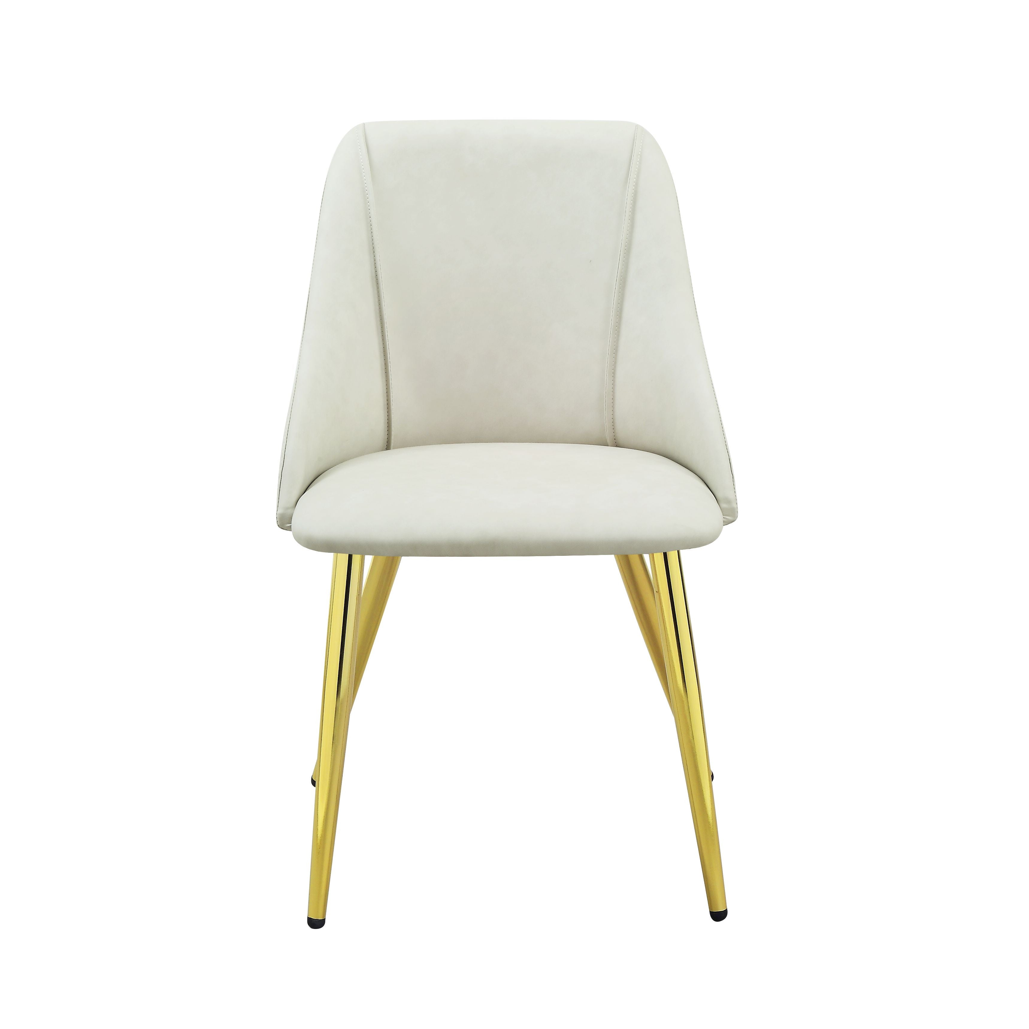 Set of Two White and Gold Upholstered Faux Leather And Metal Dining Side Chairs