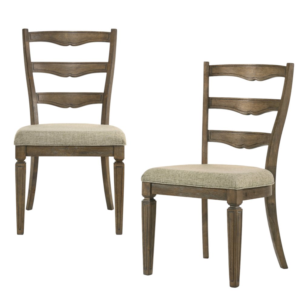 Set of Two Gray and Oak Fabric Open Back Dining Side Chairs