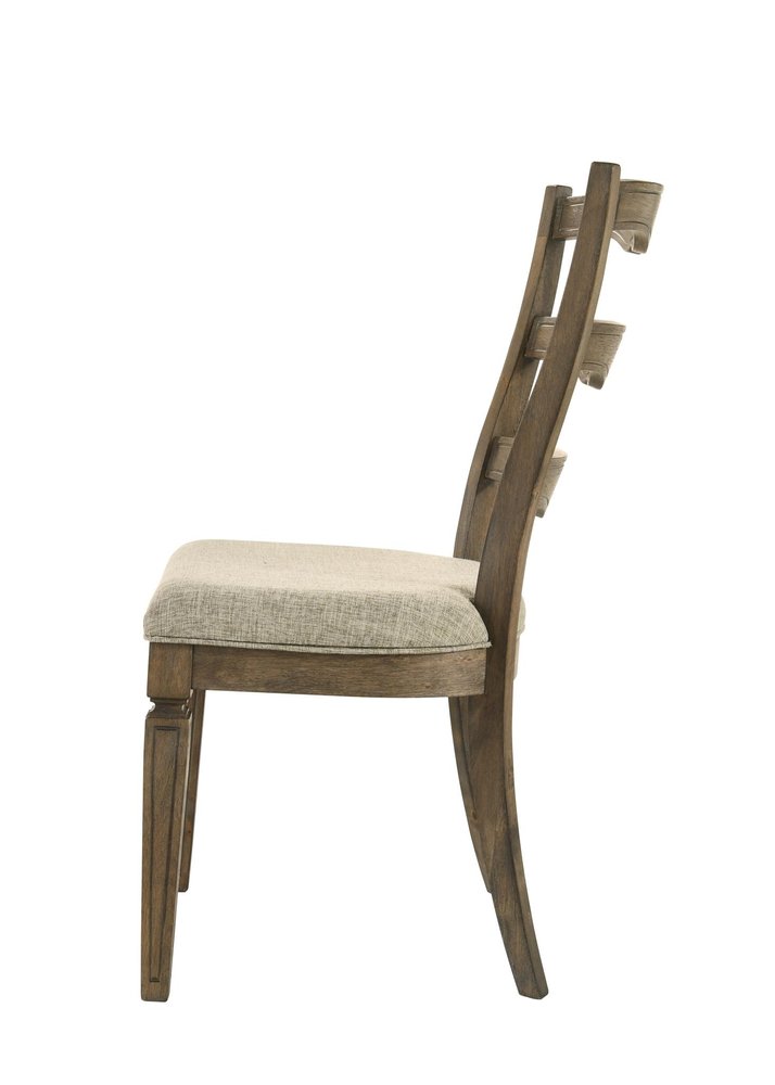 Set of Two Gray and Oak Fabric Open Back Dining Side Chairs