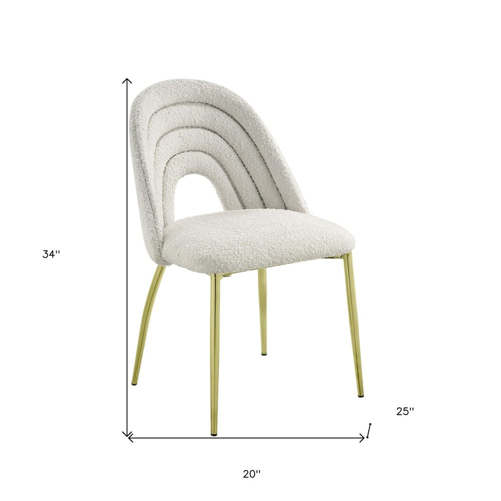 Set of Two Beige and Gold Fabric Dining Side Chairs