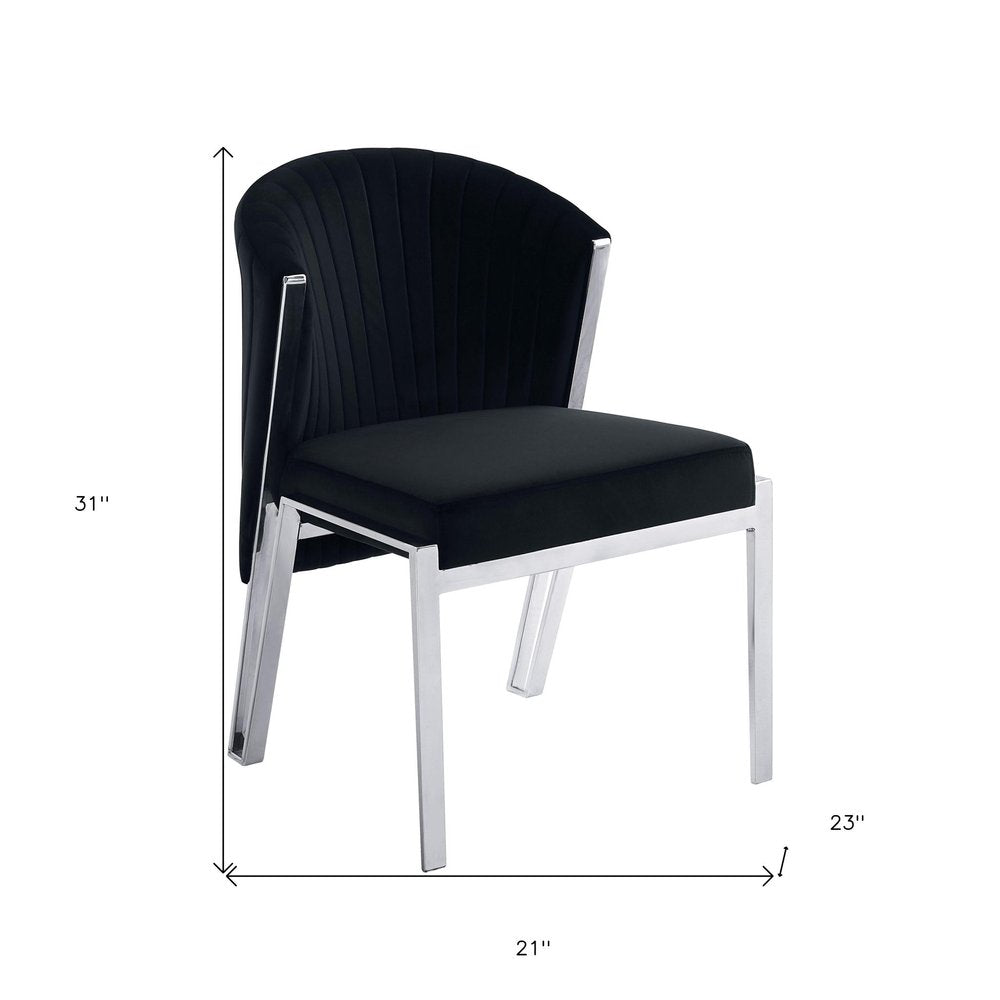Set of Two Black and Silver Velvet Wing Back Dining Side Chairs