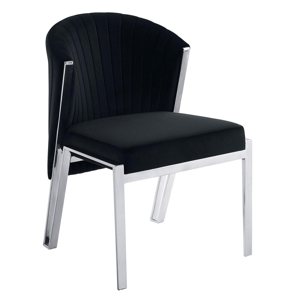 Set of Two Black and Silver Velvet Wing Back Dining Side Chairs
