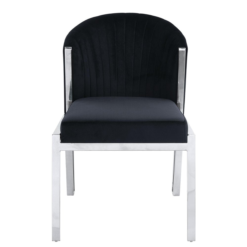Set of Two Black and Silver Velvet Wing Back Dining Side Chairs
