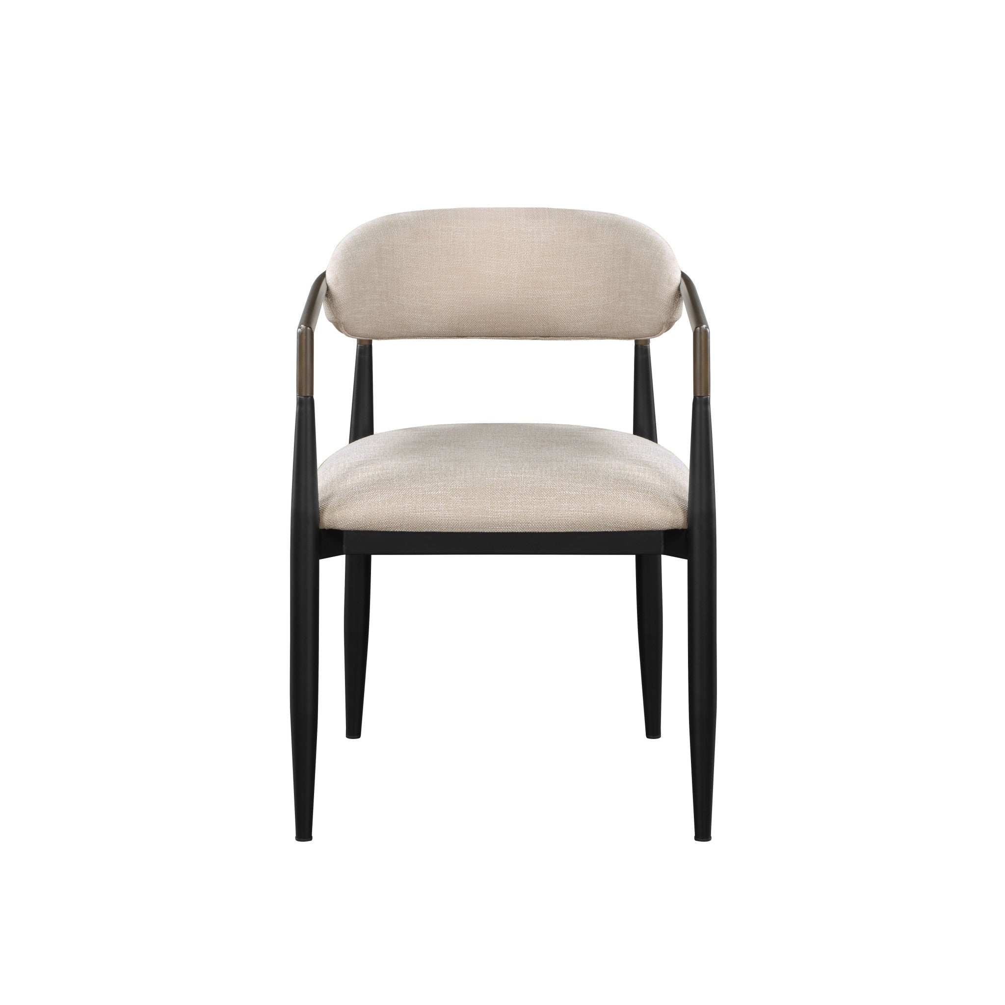 Set of Two Beige And Black Upholstered Fabric Open Back Dining Arm Chairs