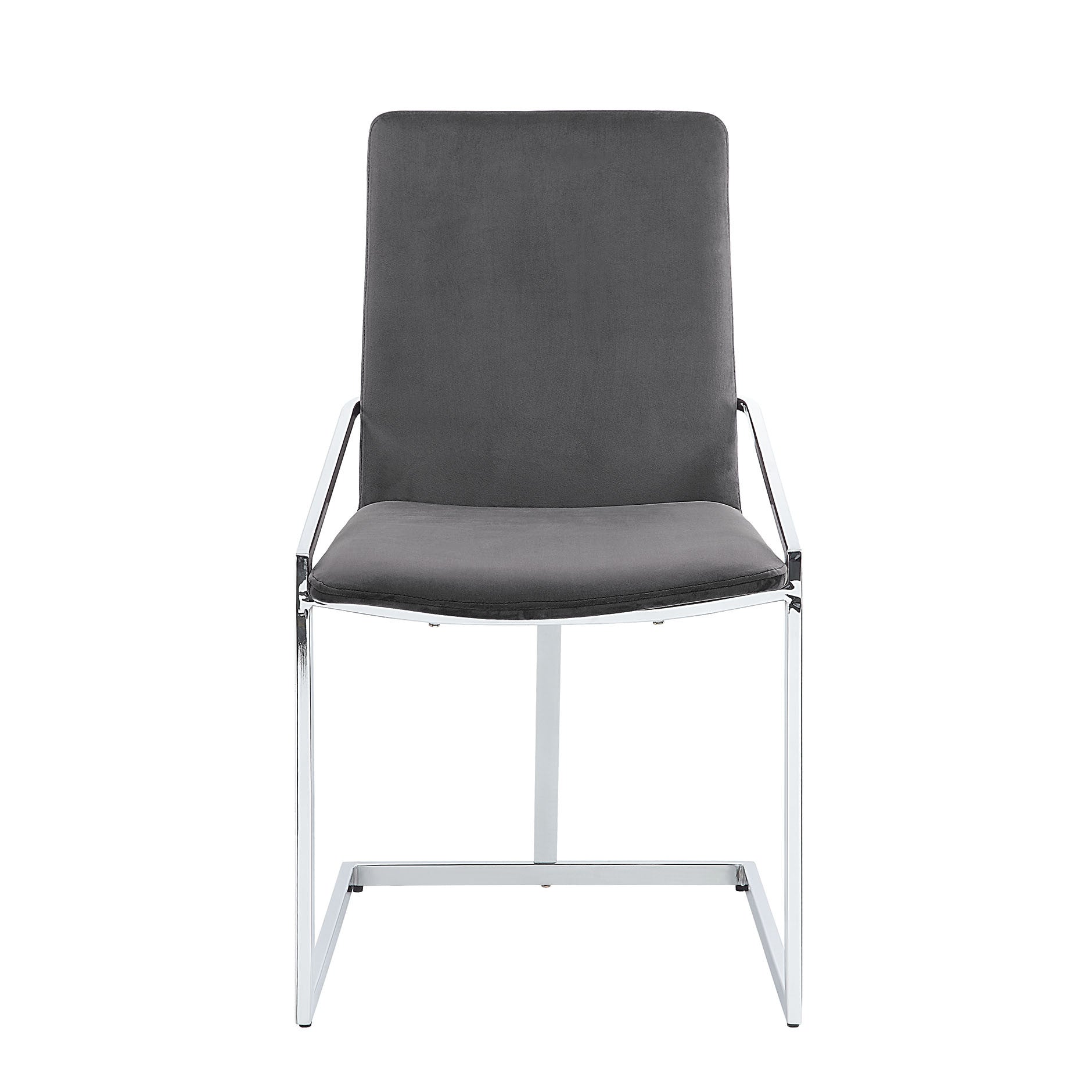 Set of Two Gray and Silver Upholstered Velvet And Metal Dining Side Chairs