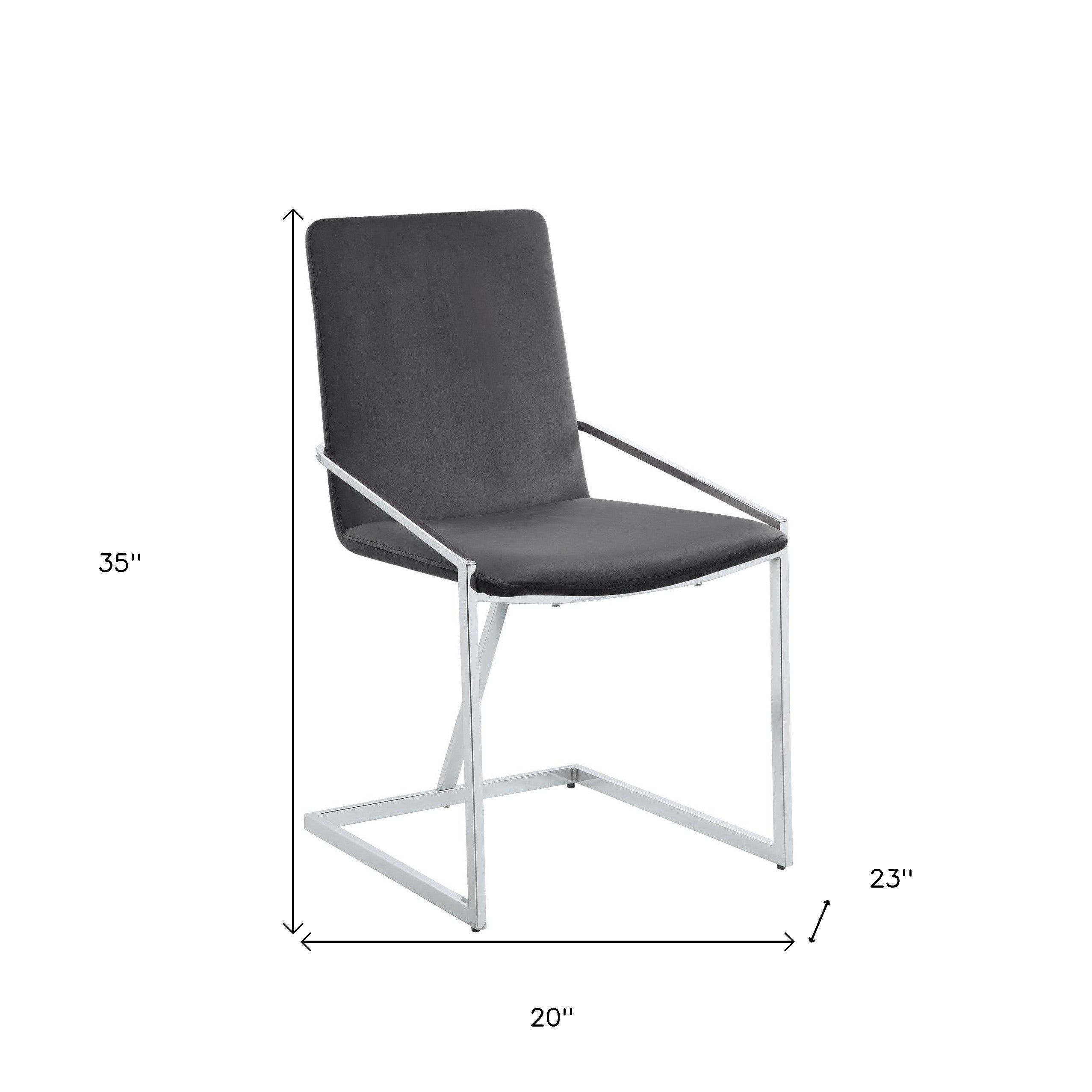 Set of Two Gray and Silver Upholstered Velvet And Metal Dining Side Chairs