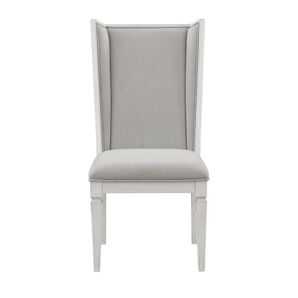 Set of Two Light Gray and White Linen Open Back Dining Side Chairs