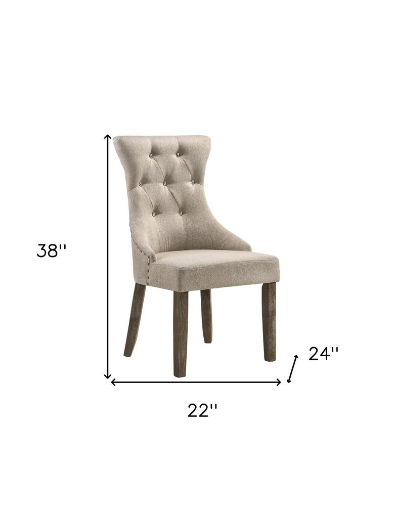 Set of Two Gray Tufted Fabric Dining Side Chairs