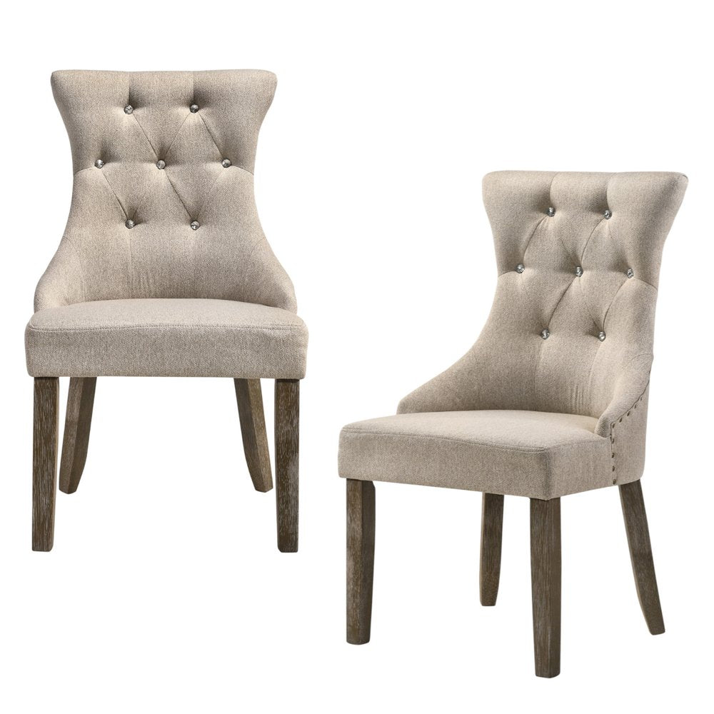 Set of Two Gray Tufted Fabric Dining Side Chairs