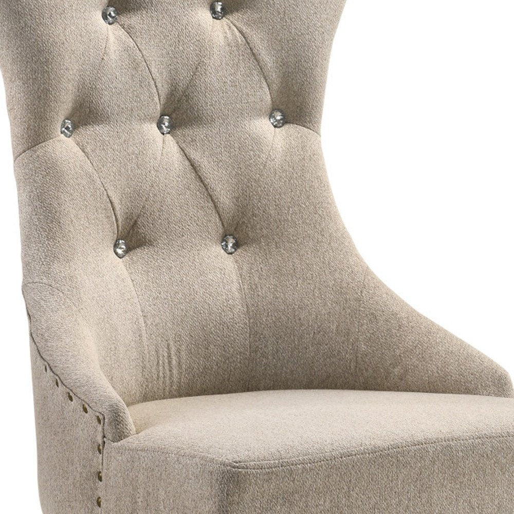Set of Two Gray Tufted Fabric Dining Side Chairs