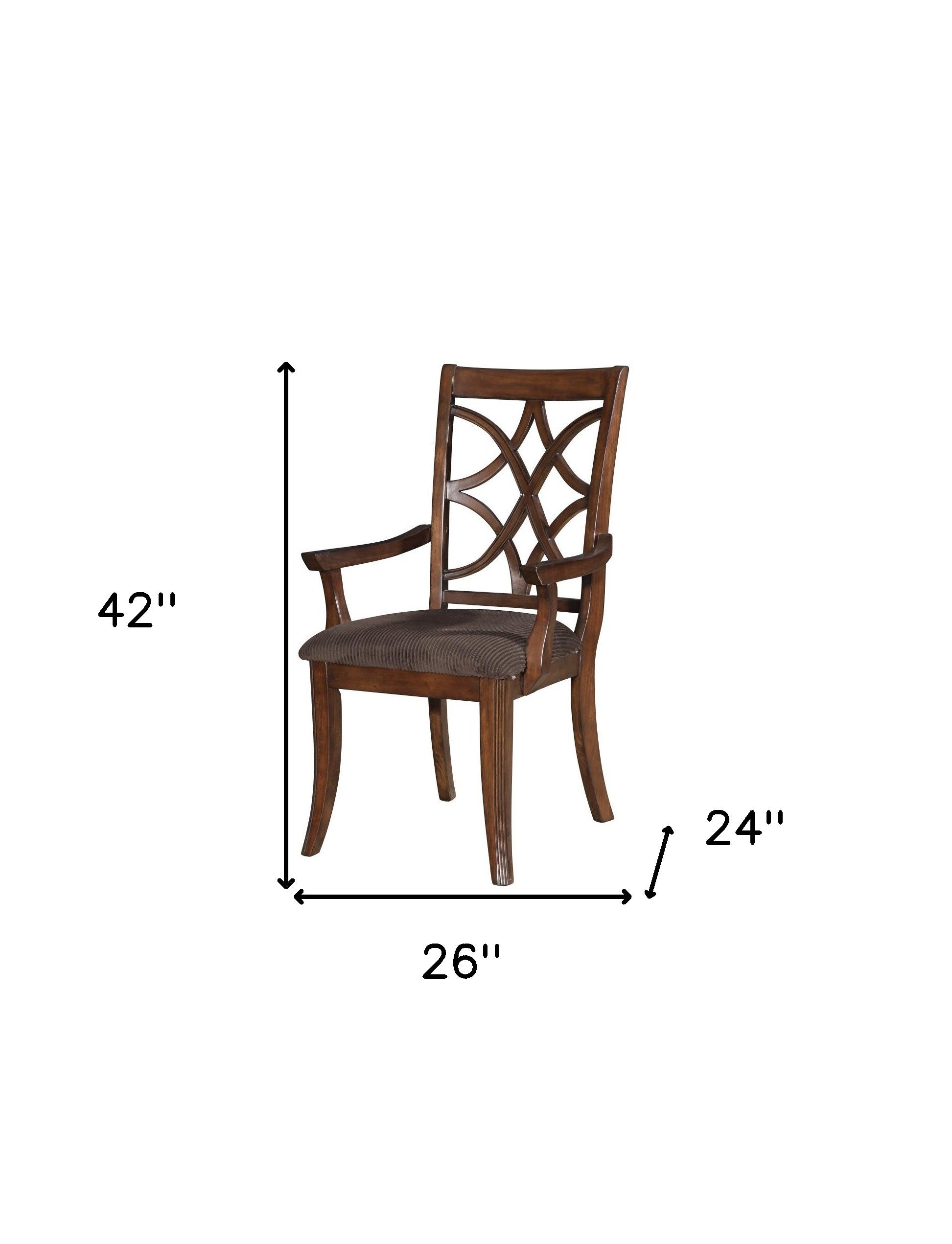 Set of Two Brown Upholstered Microfiber And Solid Wood Open Back Dining Arm Chairs