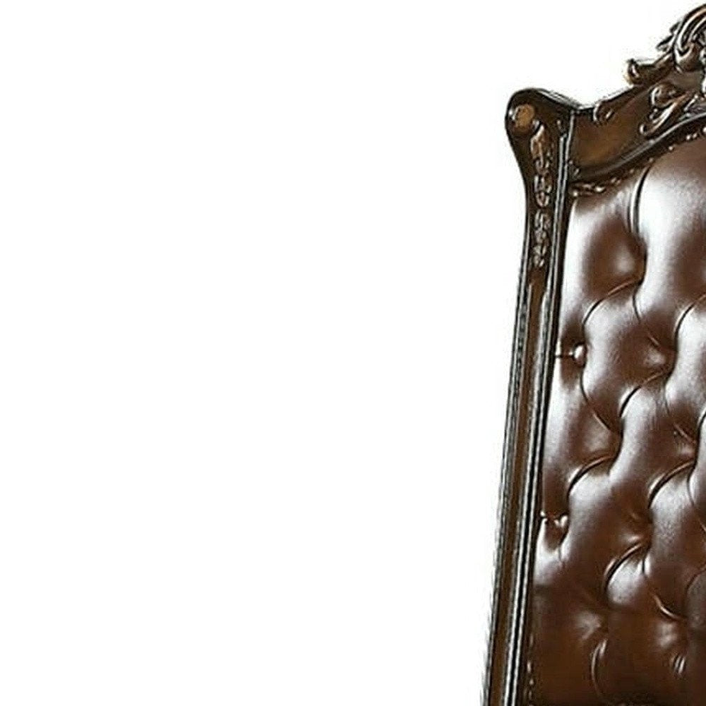 Set of Two Dark Brown and Mahogany Tufted Faux Leather Dining Side Chairs