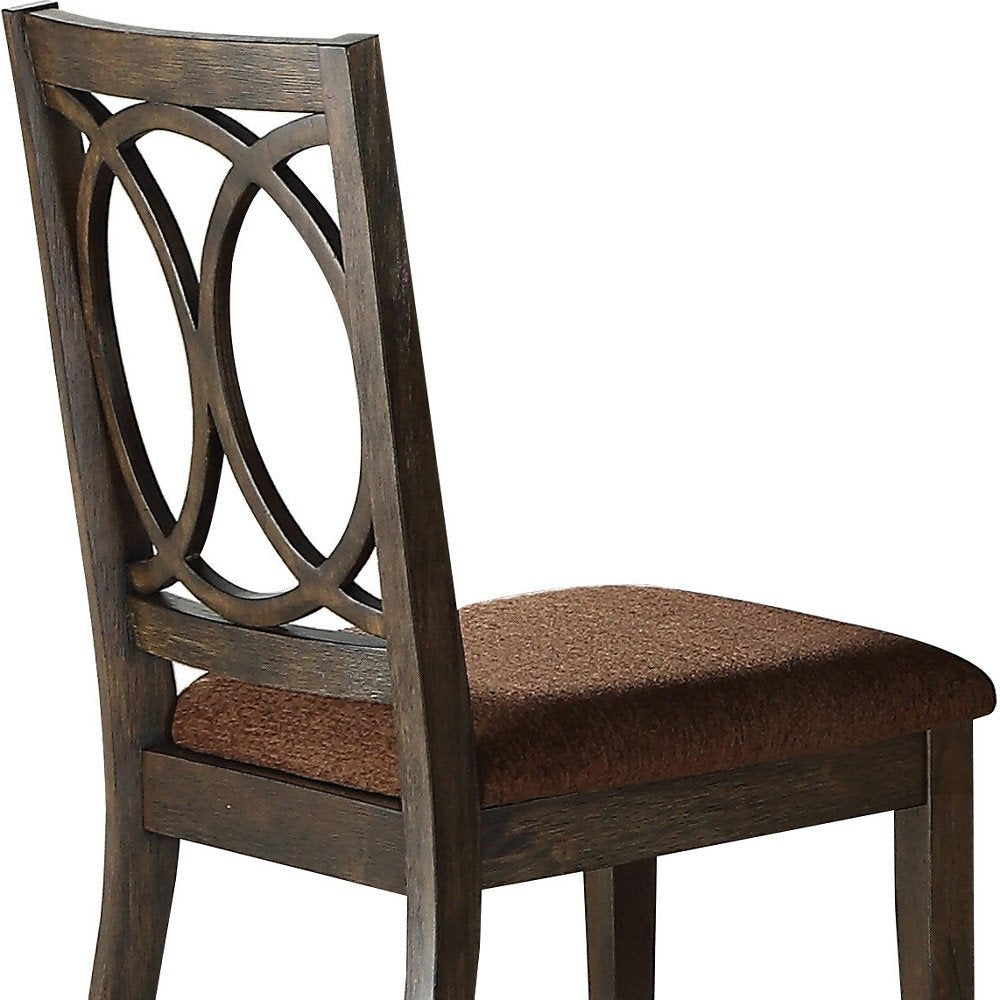 Set of Two Brown and Espresso Fabric Open Back Dining Side Chairs