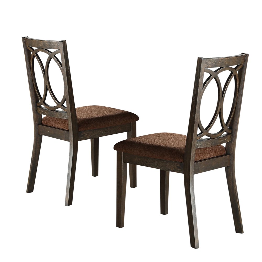 Set of Two Brown and Espresso Fabric Open Back Dining Side Chairs